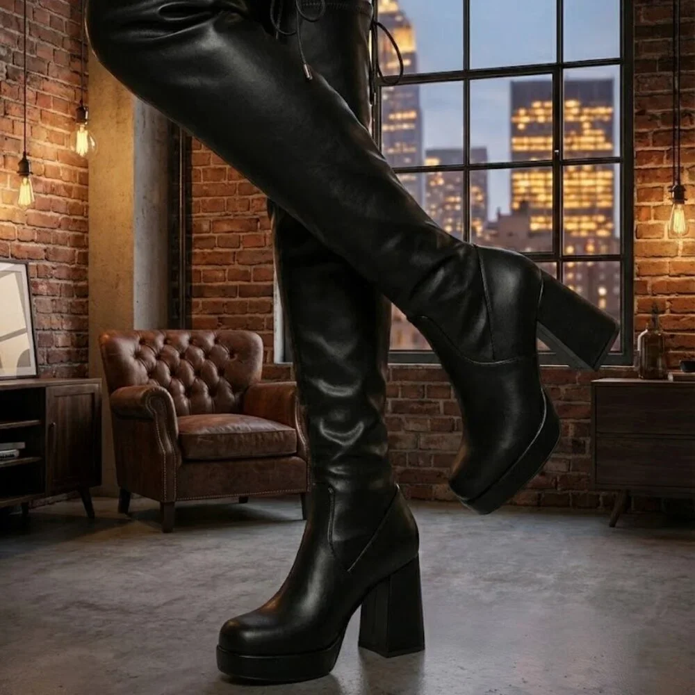 NWT Top Moda Black Thigh High Platform Boots - 3.75